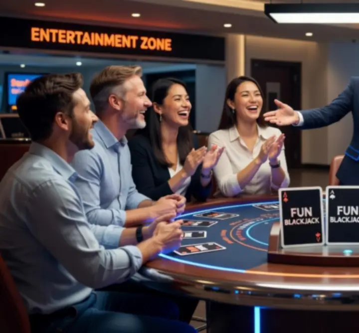 Skupina hostů hrajících blackjack na společenském eventu