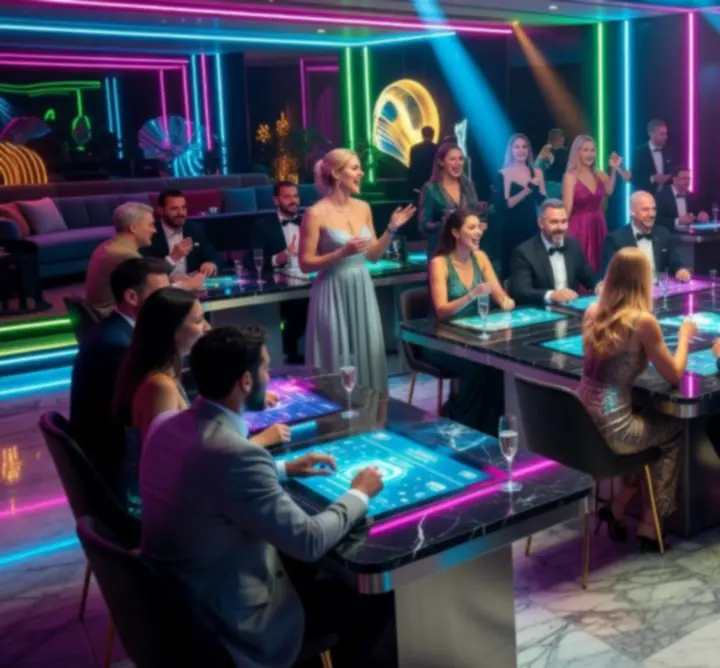 Hosté si užívají společenskou zábavu na tematickém kasino eventu