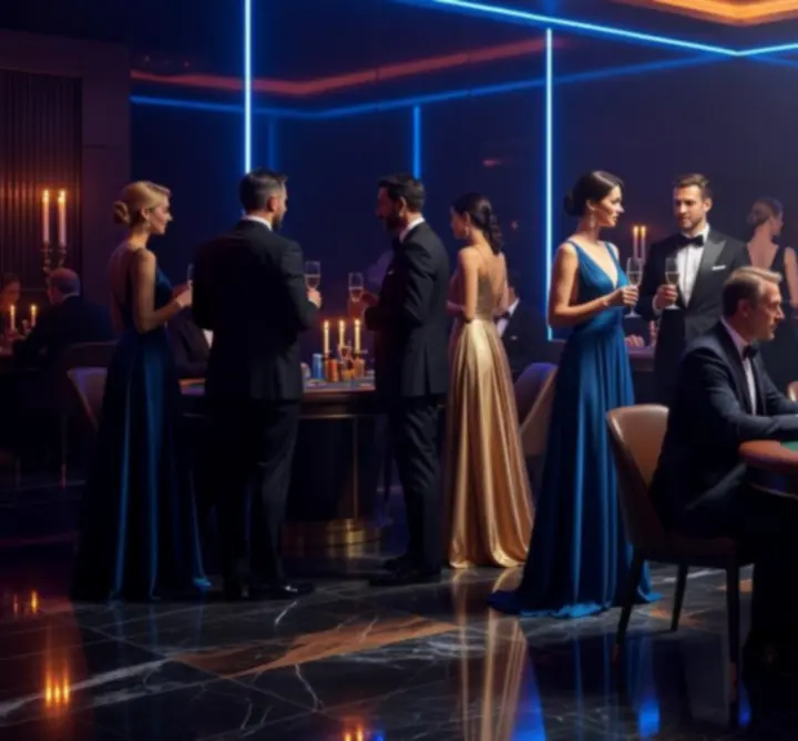 VIP gala večer s hosty u elegantních kasina stolů v prémiovém prostředí
